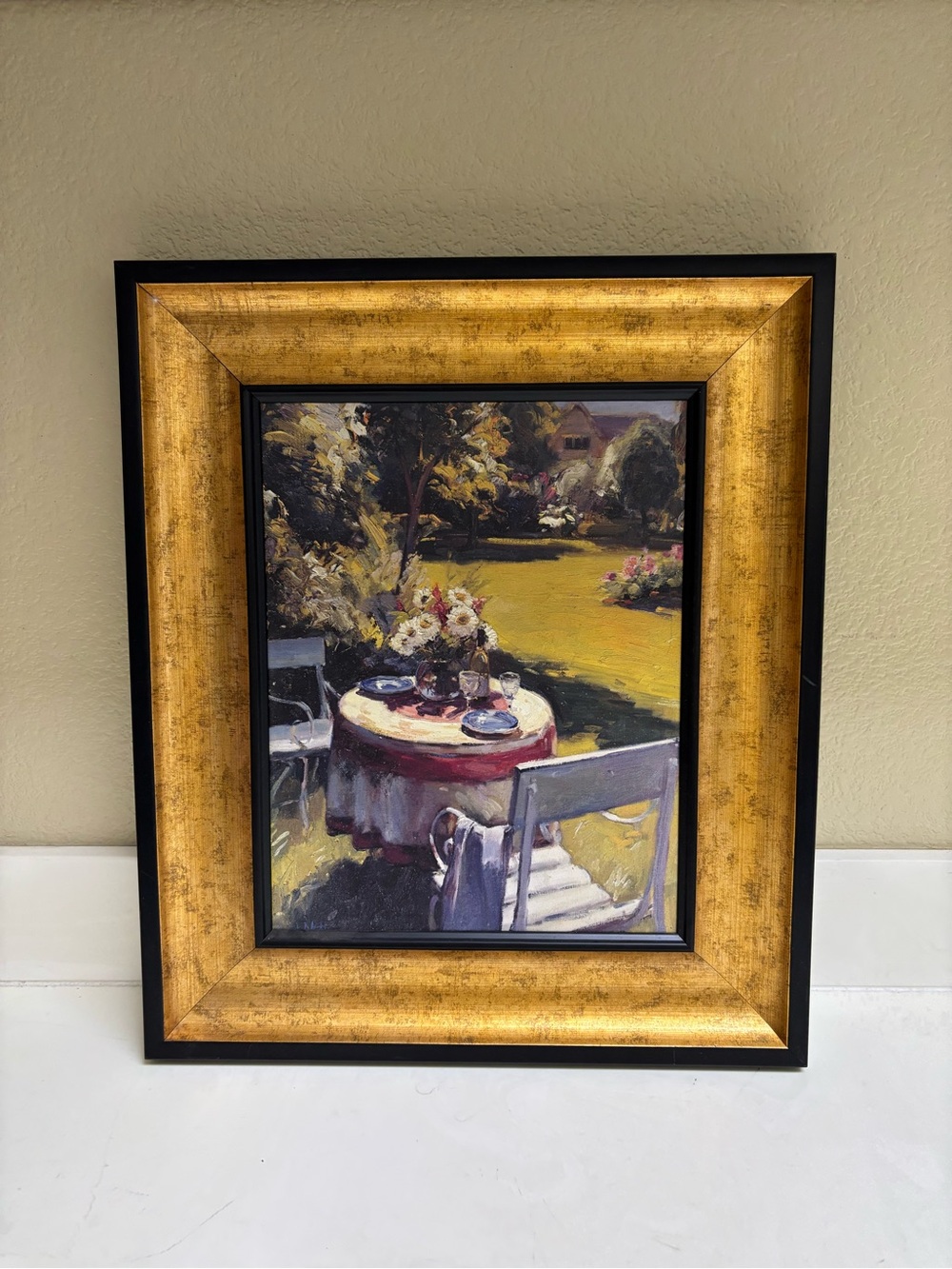 Garden Table Framed Wall Art - Gold Frame